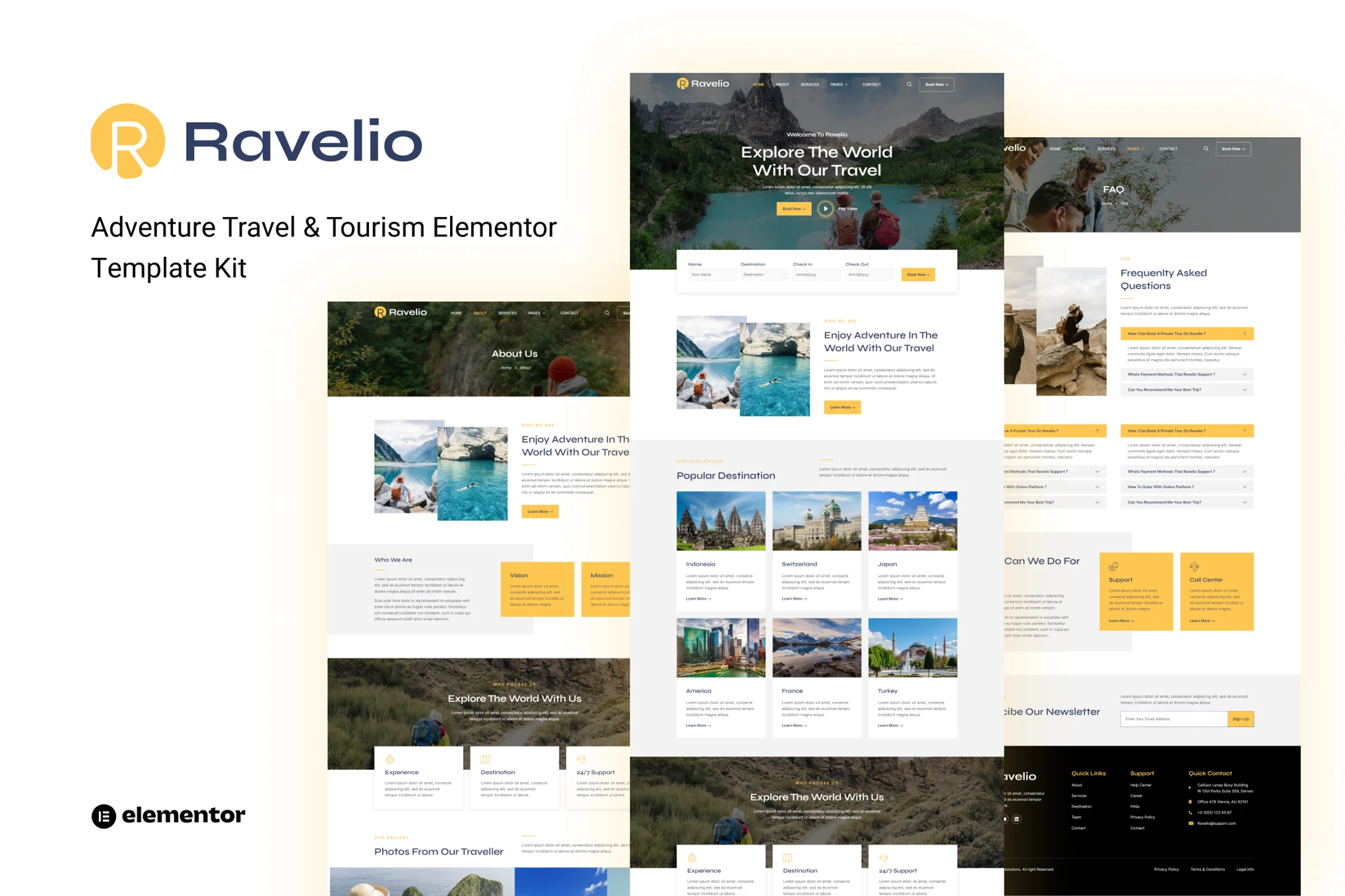 Ravelio - Kit de plantillas Elementor para viajes y turismo de aventura