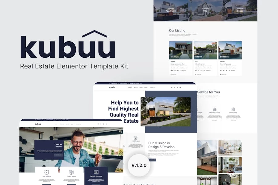 Kubuu - Template Kit Elementor de bienes raíces