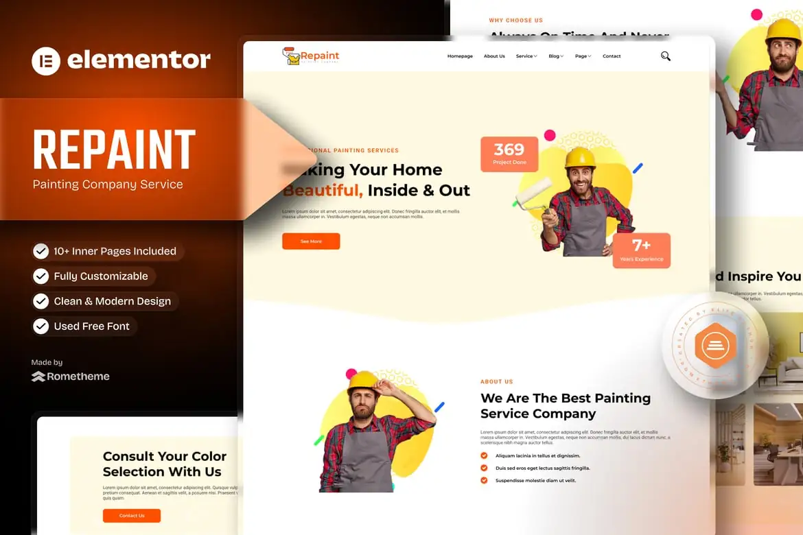 Repaint - Template Kit Elementor para servicio de empresa de pintura