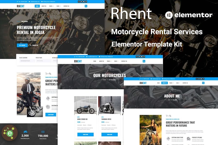 Rhent - Template Kit Elementor para servicios de alquiler de motocicletas