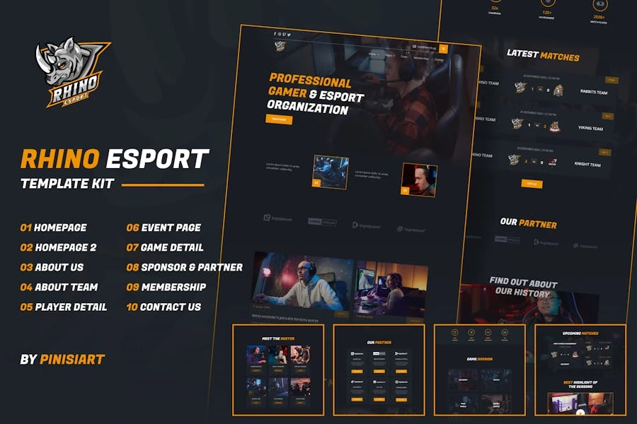 Rhino - Template Kit de Elementor de eSports & Gaming