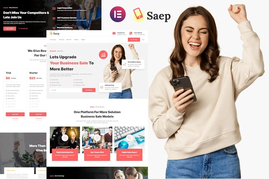 Saep - Template Kit Elementor Showcase para Aplicación de comercio electrónico SaaS