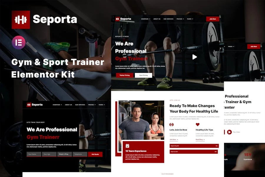 Seporta - Kit de plantillas Elementor para gimnasios y fitness