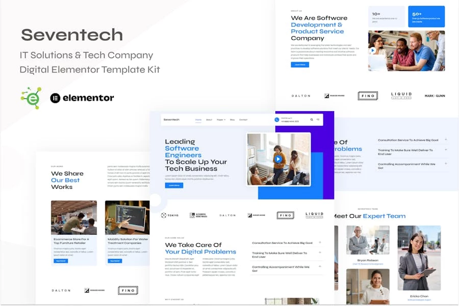 Seventech - Template Kit de Elementor digital para empresas de tecnología y soluciones de TI