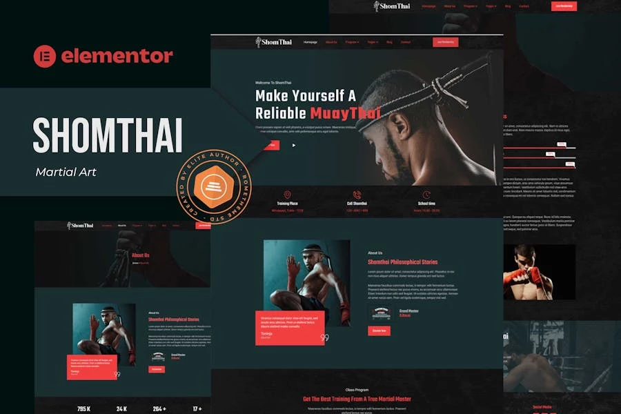 Shomthai - Kit de plantillas Elementor para artes marciales