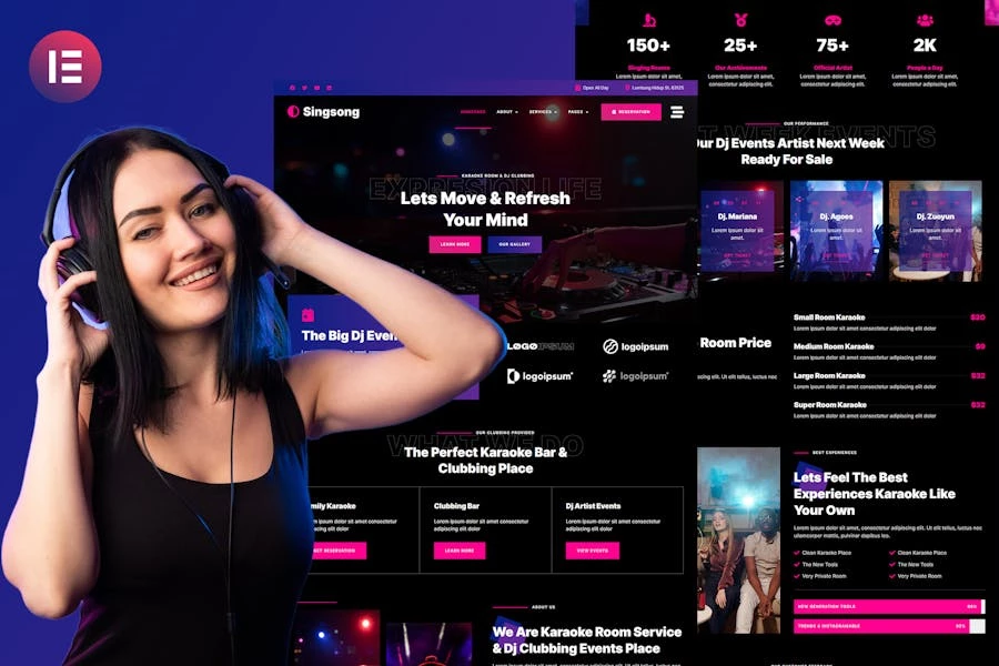 Singsong - Template Kit Elementor para salas de karaoke y discotecas de DJ