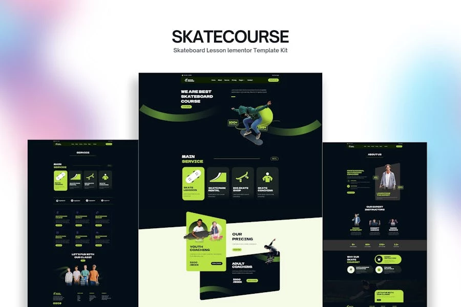 Curso de patineta - Kit Elementor para clases de patineta