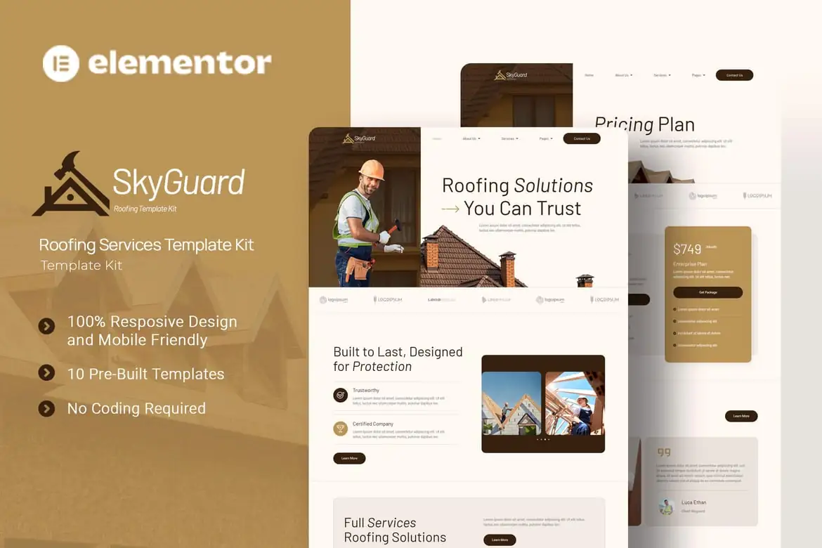 SkyGuard - Kit de plantillas Elementor para Roofing Services