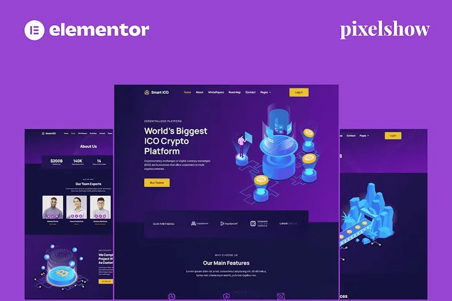 Smart ICO - Kit de sitio completo de Crypto Currency Elementor Pro