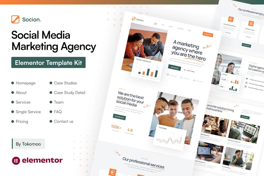 Socion - Template Kit Elementor Pro para Agencia de marketing en redes sociales