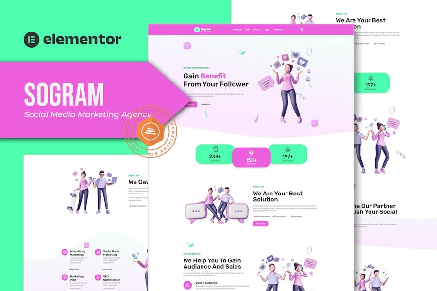 Sogram - Template Kit Elementor para Agencia de marketing en redes sociales