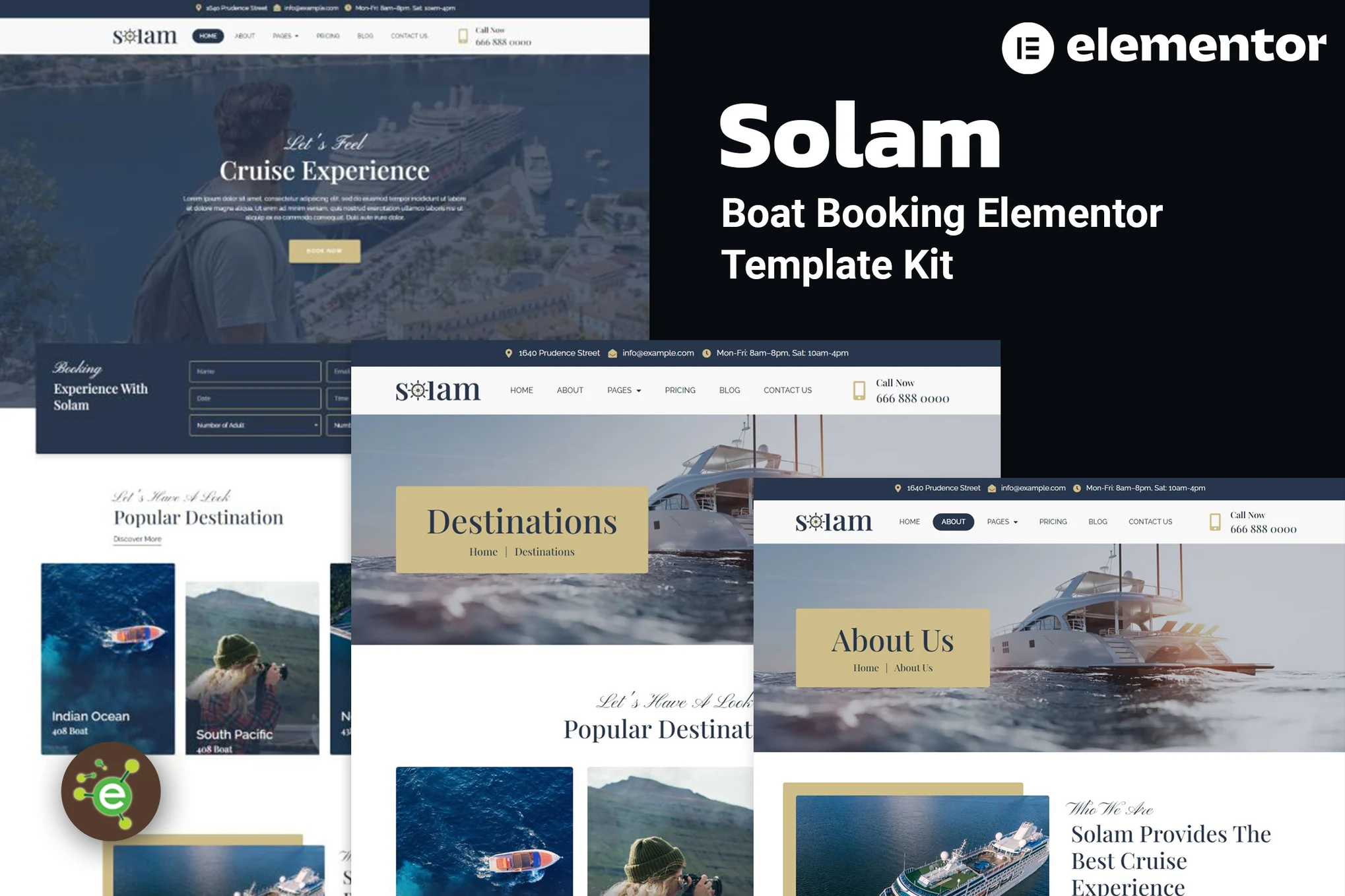 Solam - Template Kit Elementor Pro para reservas de barcos