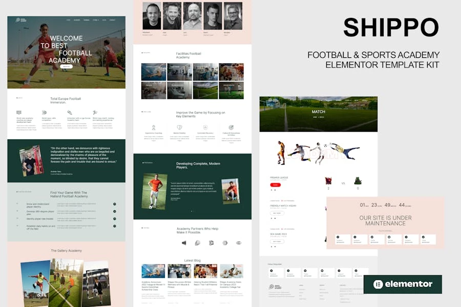Shippo - Template Kit Elementor para academias de fútbol y deportes