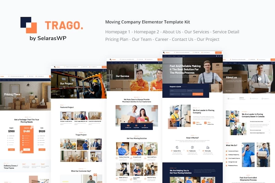 Trago - Template Kit Elementor de servicio Movers & Packers