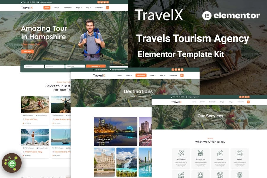 TravelX - Template Kit Elementor de agencia de turismo de viajes