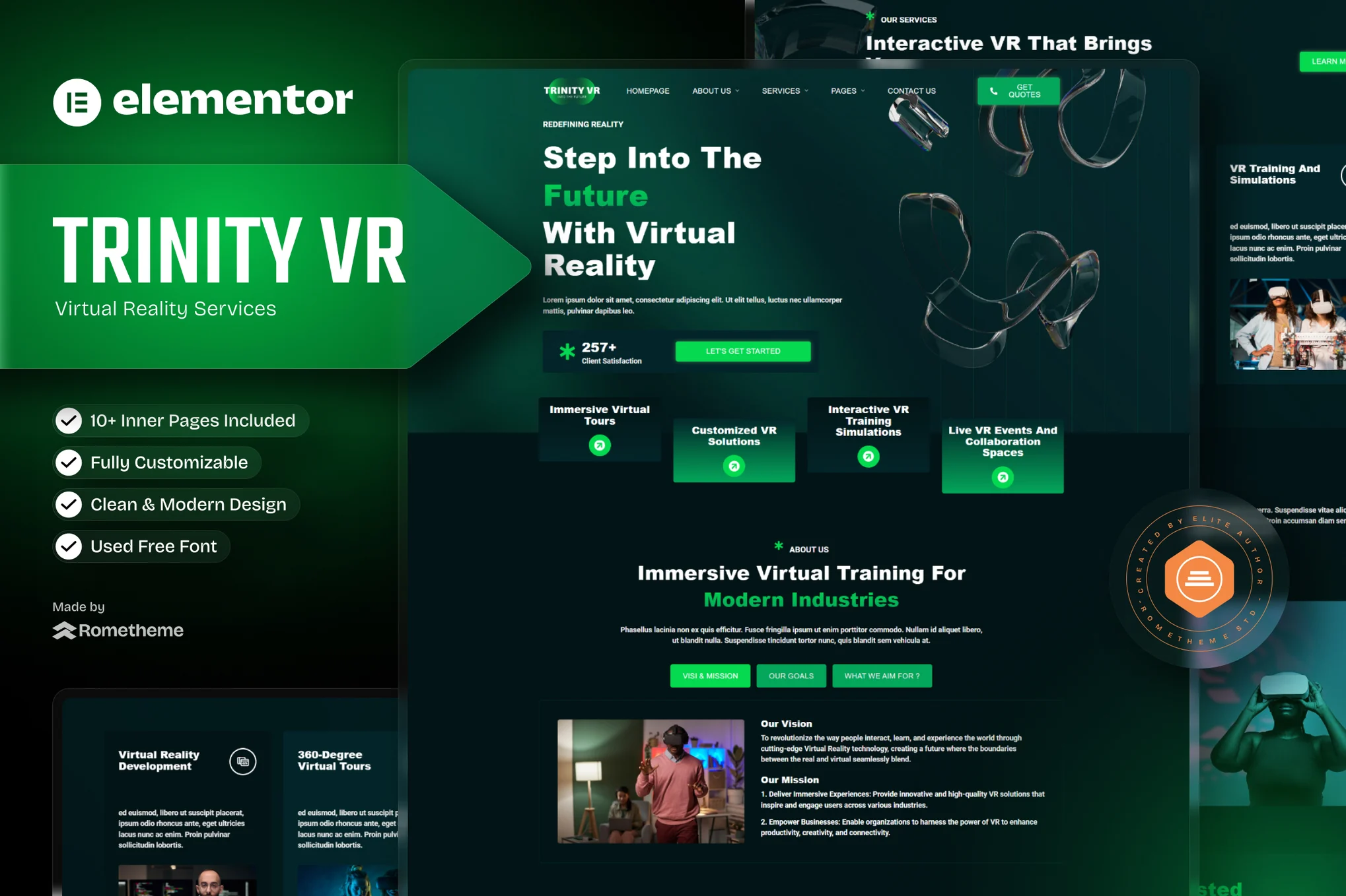 TrinityVR - Kit de plantillas Elementor para servicios de realidad virtual