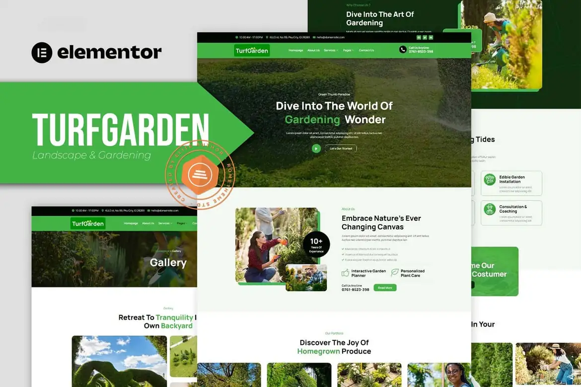 Turfgarden - Kit de plantillas Elementor para paisajismo y jardinería