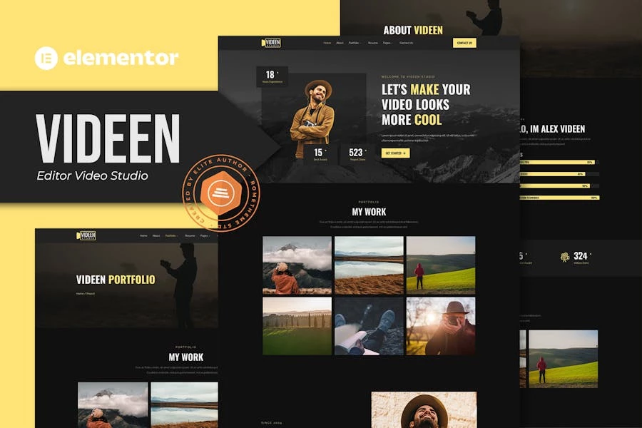 Videen - Template Kit de Elementor de Studio Editor de vídeo