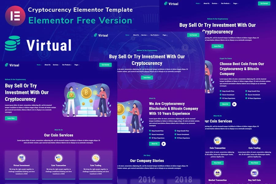 Virtual - Template Kit de blockchain de criptomonedas y Bitcoin Elementor