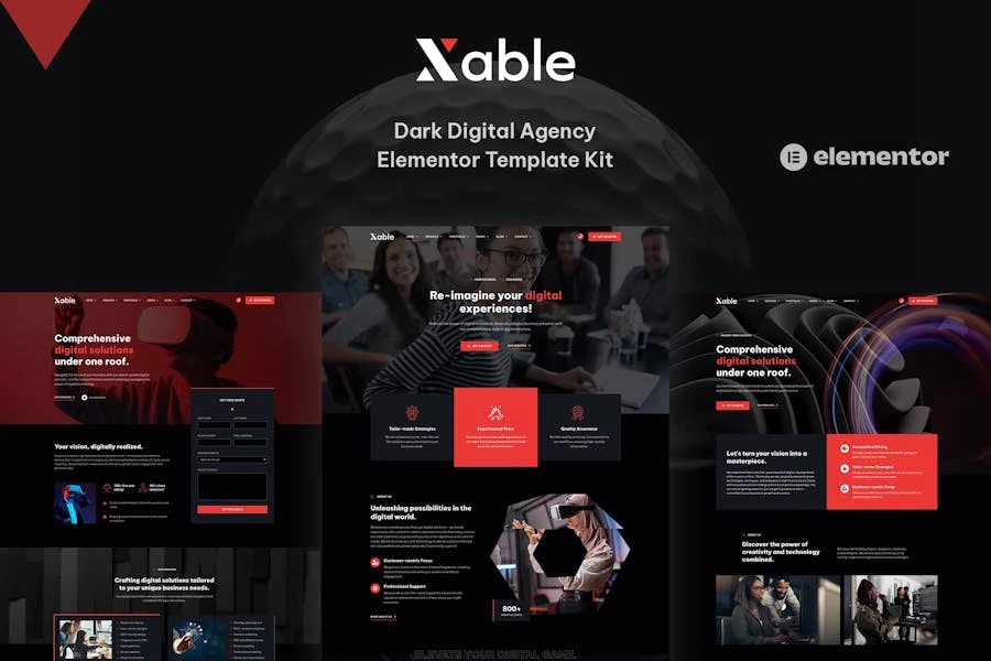 Xable - Kit de plantillas Elementor Pro para Agencia Digital Oscura
