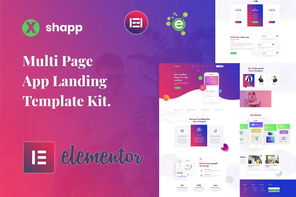 Xshapp - Template Kit de Aplicación Landing Elementor