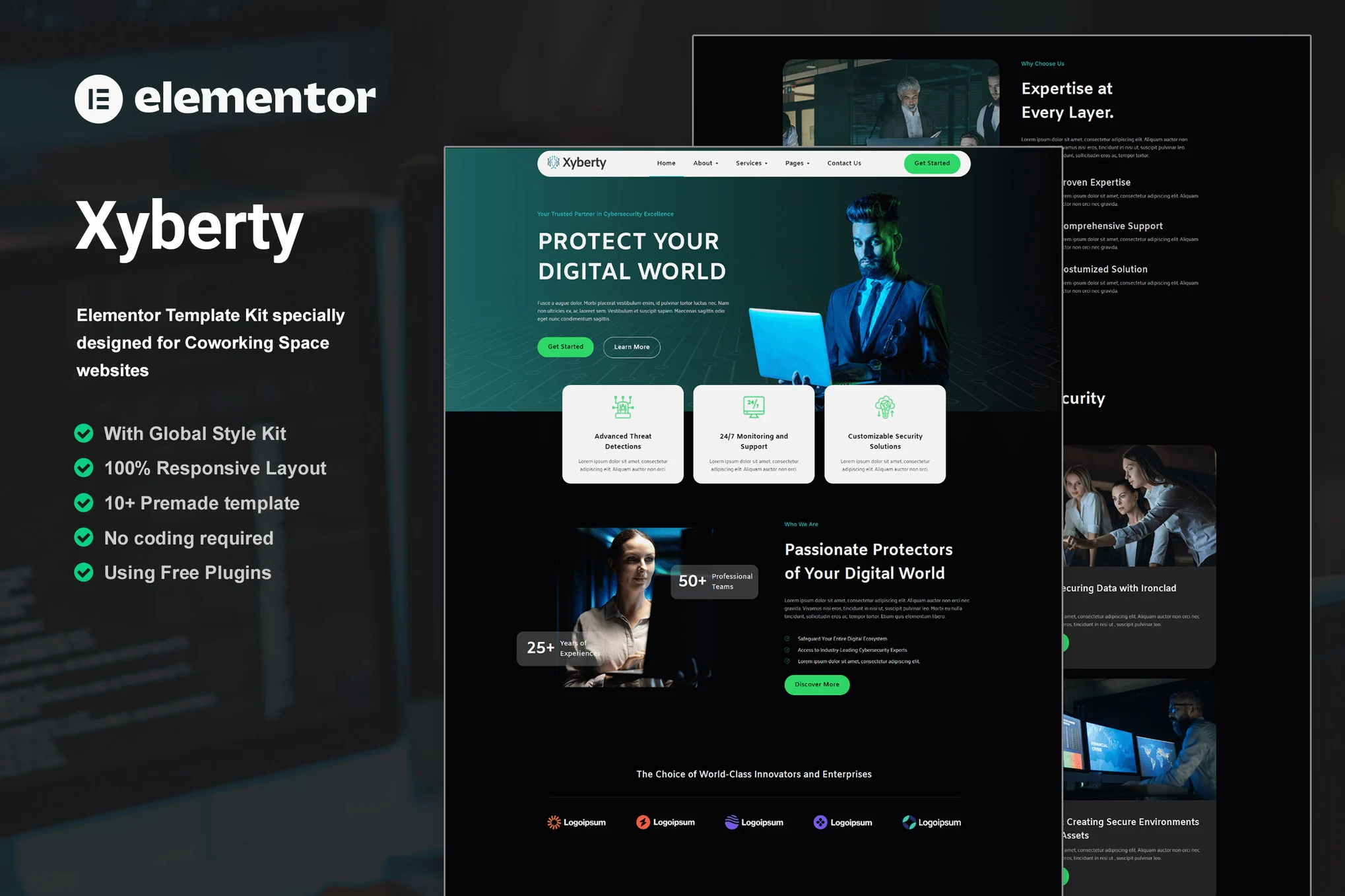 Xyberty - Kit de plantillas Elementor para ciberseguridad