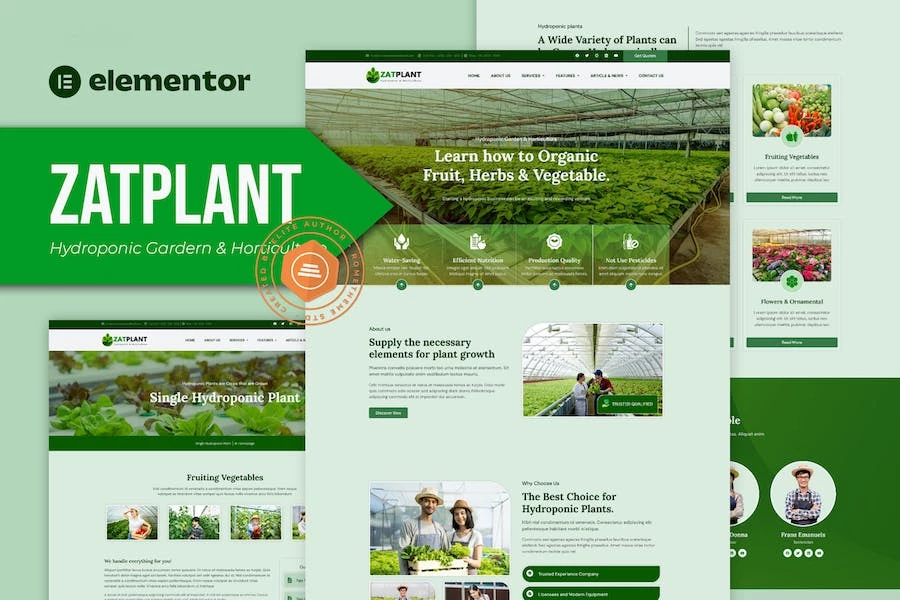 Zatplant - Kit de plantillas Elementor para jardines hidropónicos y horticultura