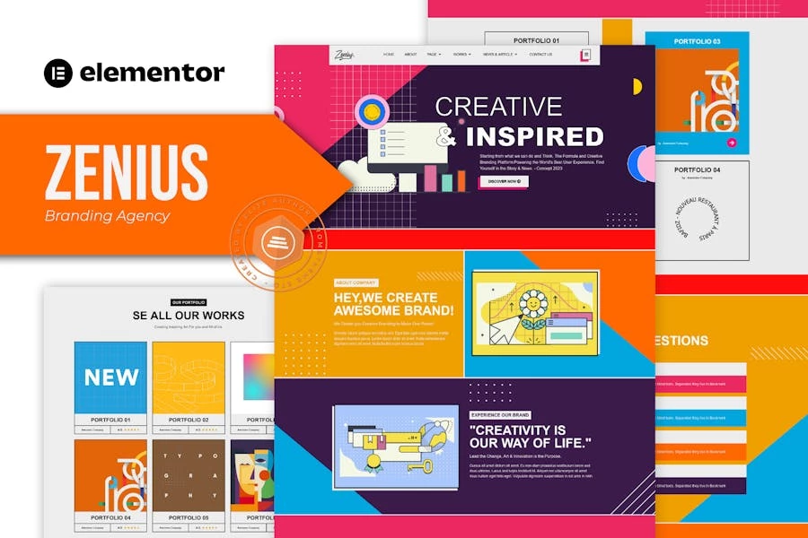 Zenius - Colorido Template Kit Elementor para Agencia de marca