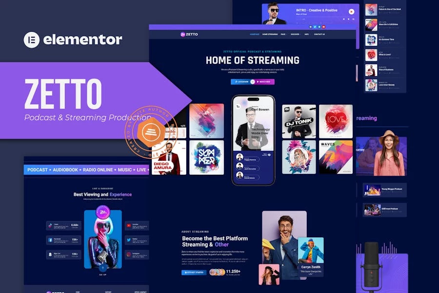 Zetto - Template Kit Elementor para producción de podcasts y streaming