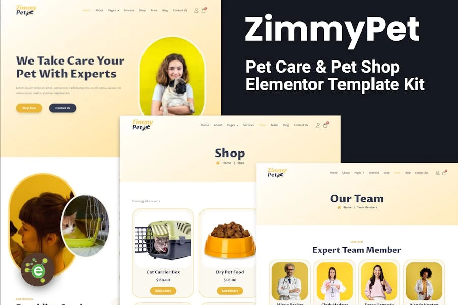 ZimmyPet - Template Kit Elementor para cuidado y almacenamiento de mascotas