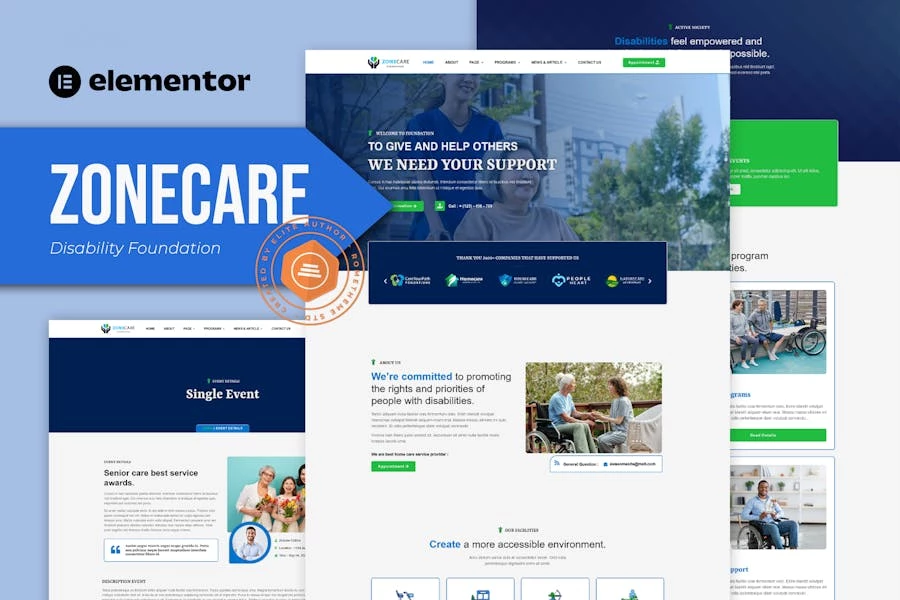 Zonecare - Kit de plantillas Elementor de Disability Foundation