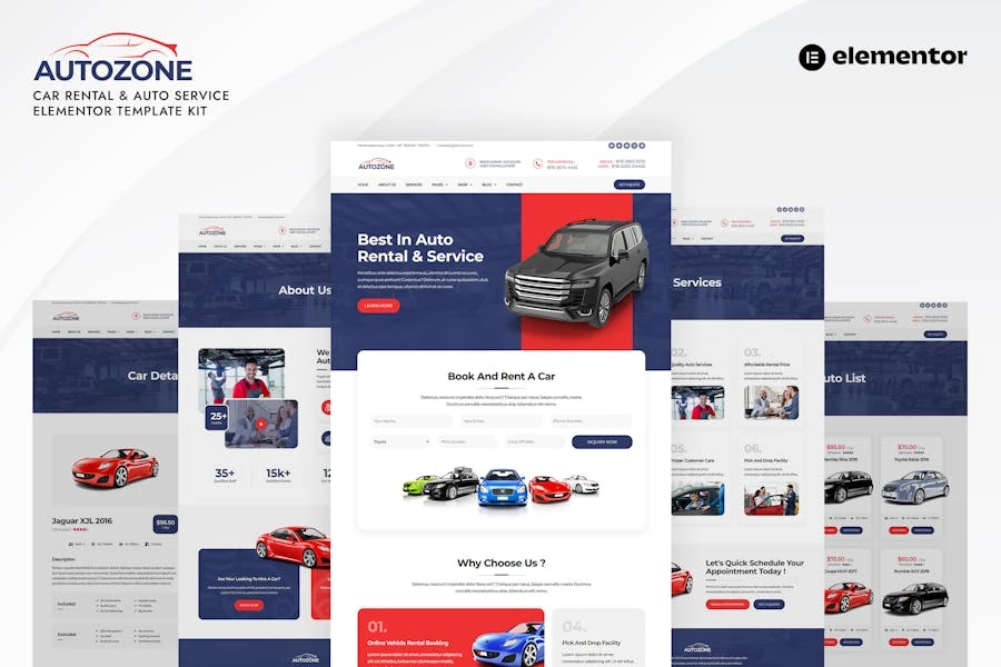 Autozone - Template Kit de Elementor para alquiler de vehículos y servicio de automóviles