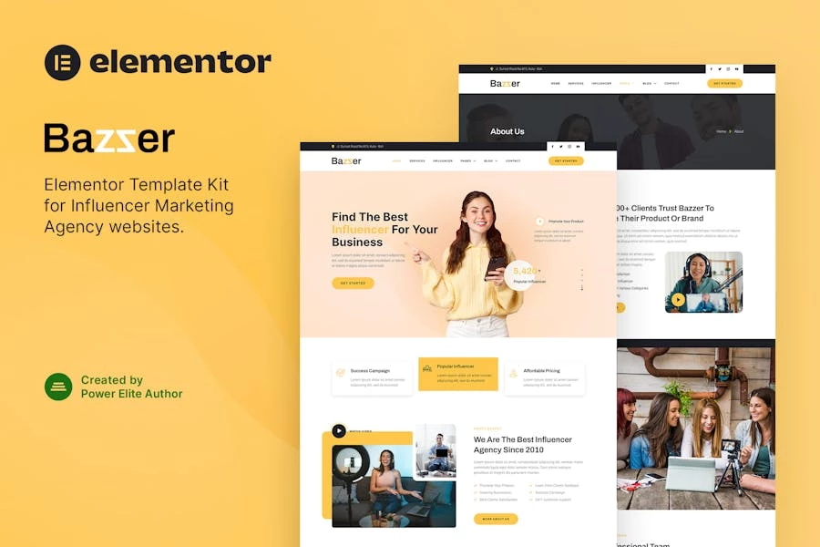 Bazzer - Template Kit Elementor de agencia de marketing de influencers