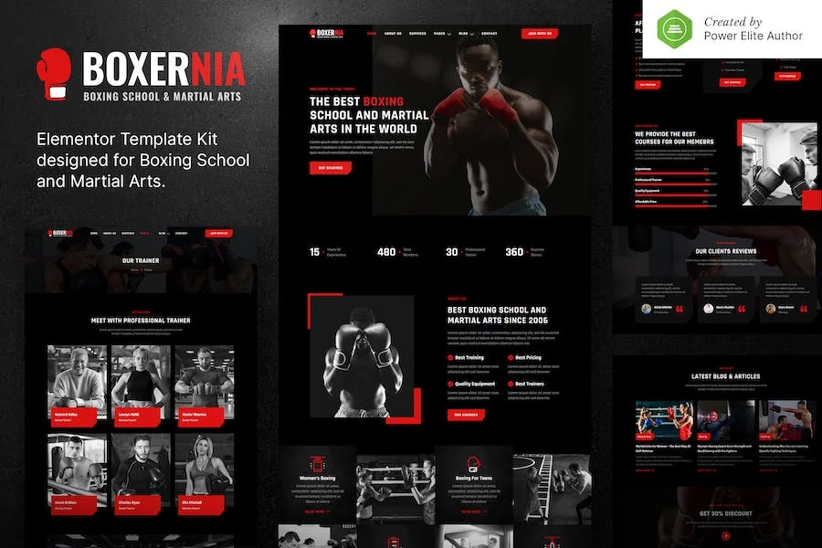Boxernia ? Kit de plantillas Elementor para escuela de boxeo y artes marciales