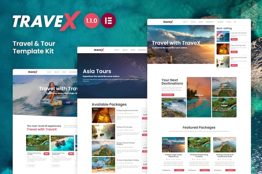 TraveX - Kit de plantillas Elementor para agencias de viajes y turismo