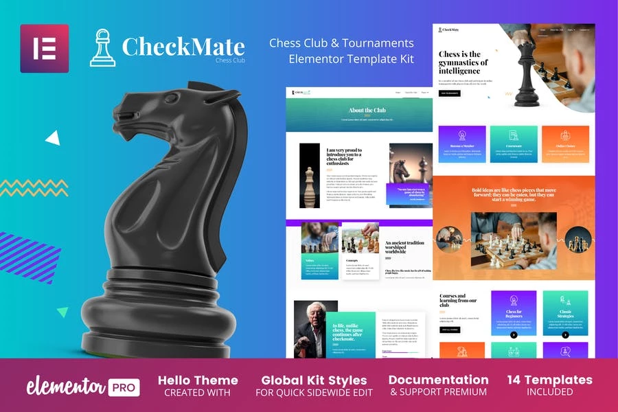 CheckMate - Kit de plantillas Elementor Pro para clubes y torneos de ajedrez