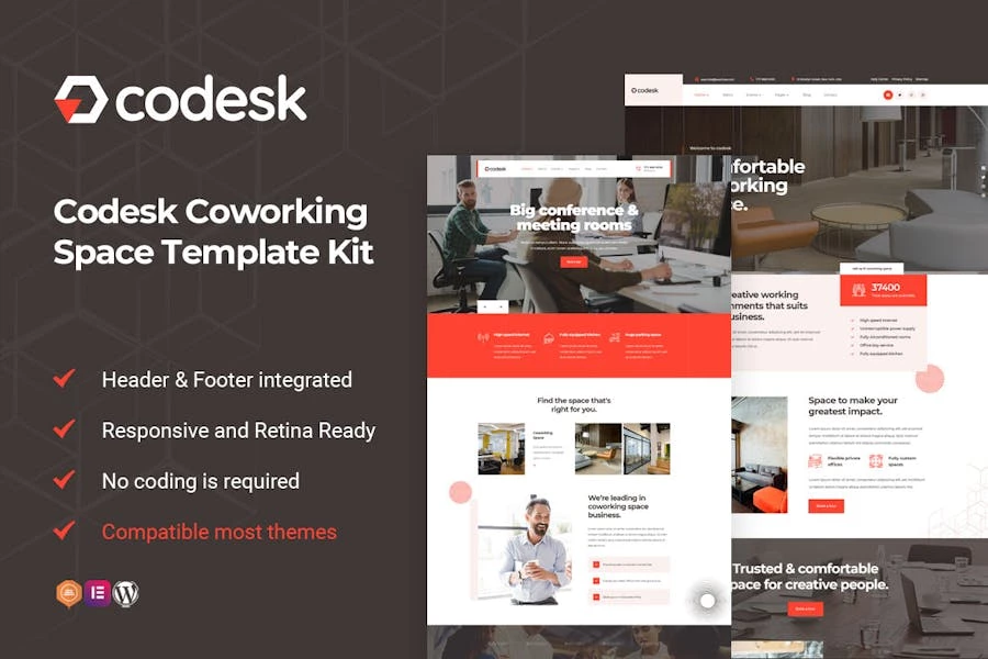 Codesk - Template Kit Elementor para espacios de coworking