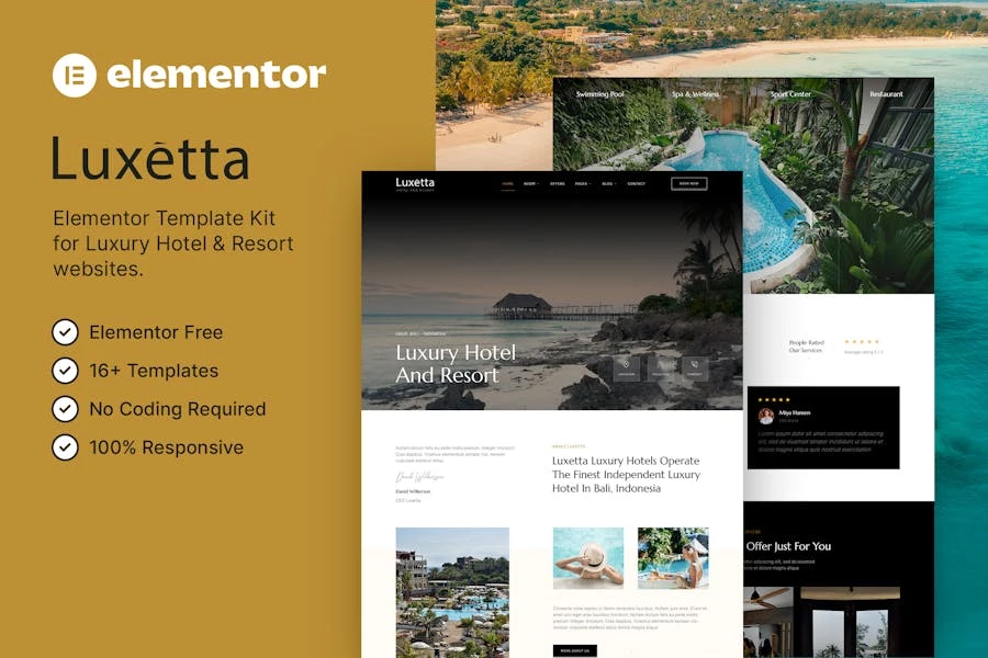 Luxetta ? Template Kit Elementor para hoteles y complejos turísticos de lujo