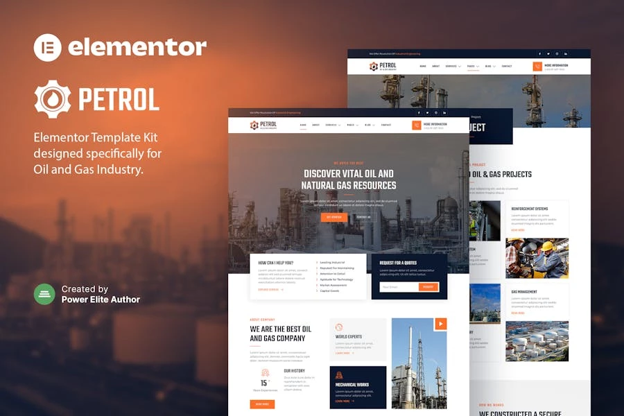 Template Kit Elementor para la industria del petróleo y el gas