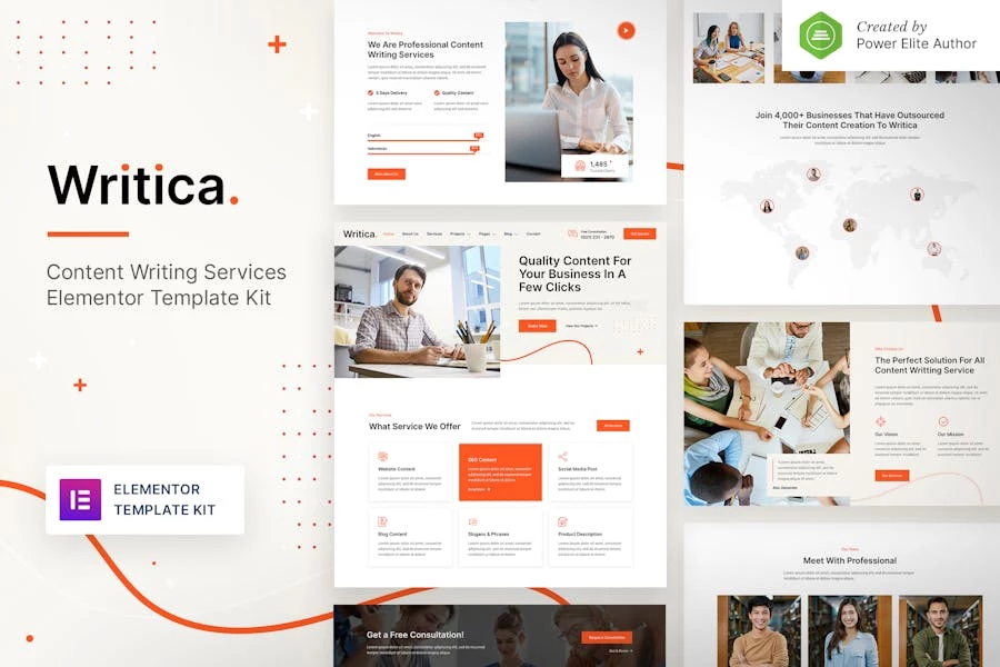 Writica - Template Kit Elementor para servicios de redacción de