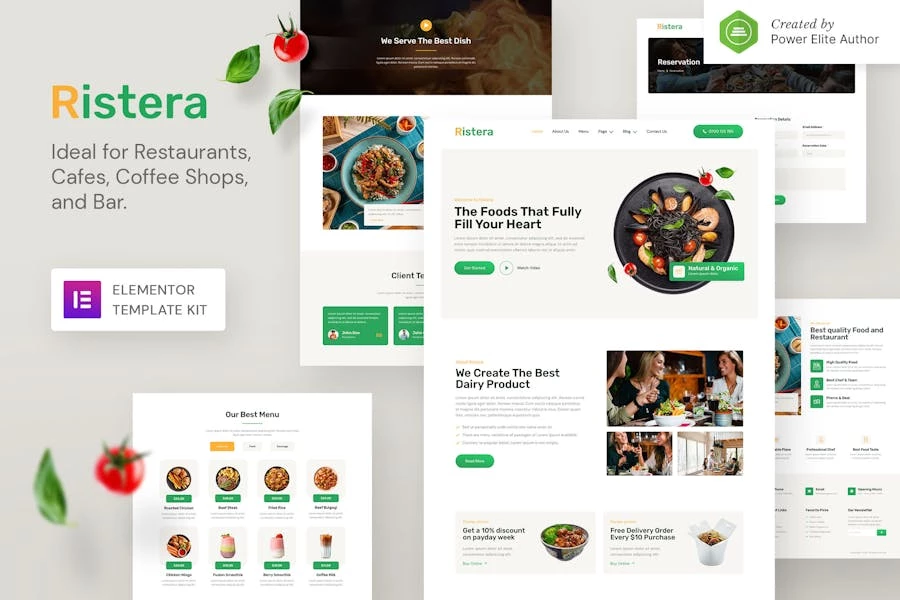 Ristera ? Kit de plantillas Elementor para restaurantes y cafeterías