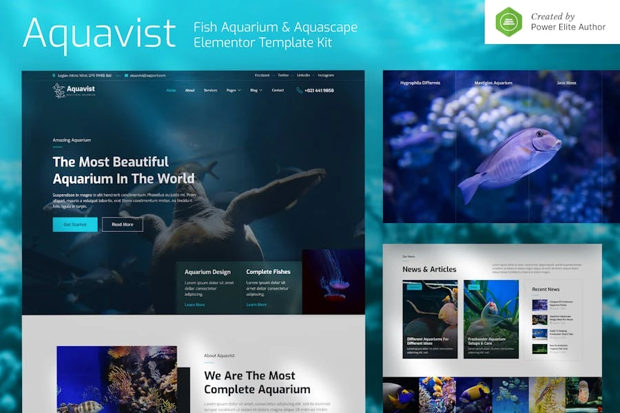 Aquavist ? Kit de plantillas Elementor para acuarios de peces y paisajes acuáticos