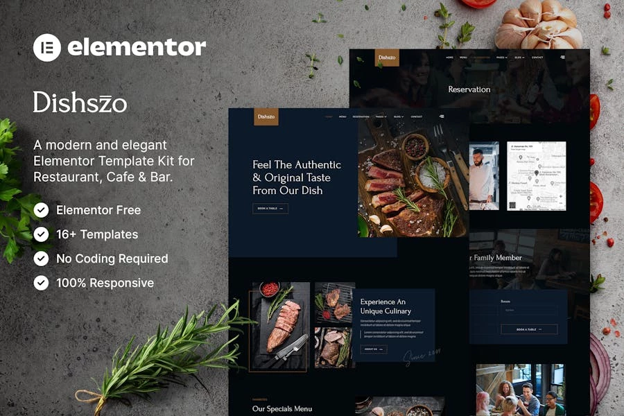 Dishszo ? Template Kit Elementor para restaurantes y cafés