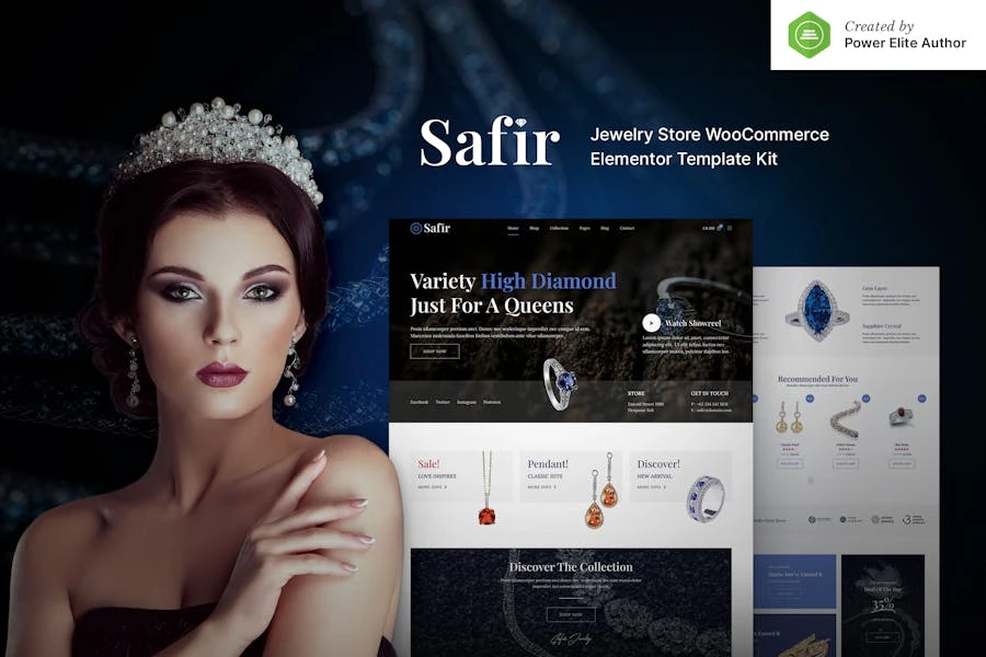 Safir - Template Kit WooCommerce Elementor para joyeria