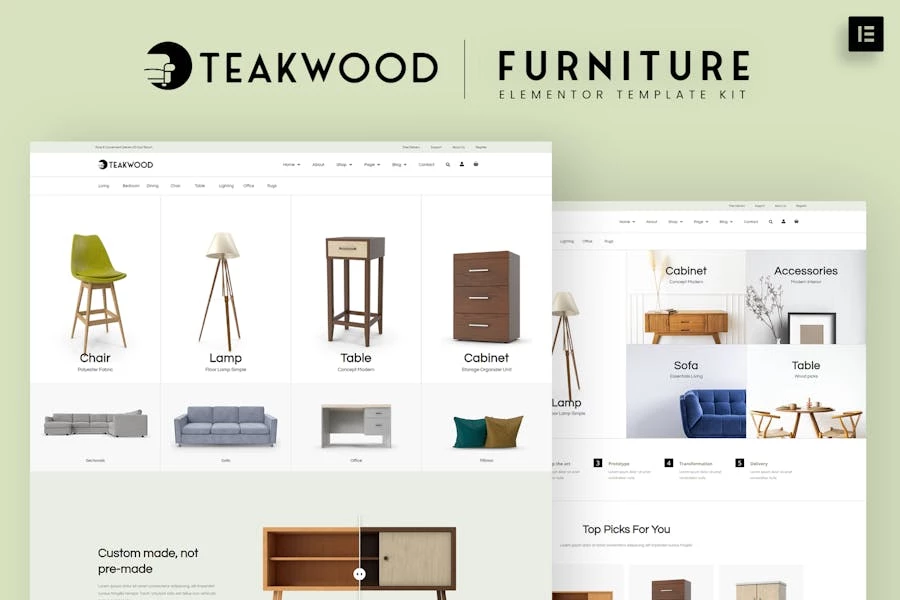 Teakwood - Template Kit Elementor para tienda de muebles