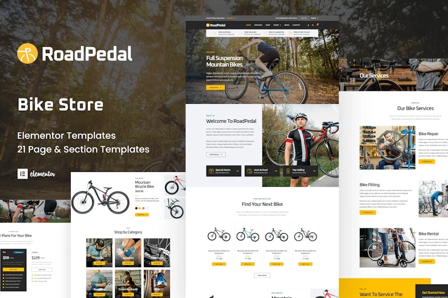 RoadPedal - Kit de plantillas Elementor para tienda de bicicletas
