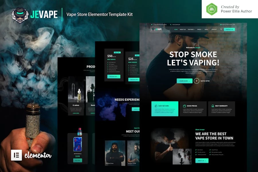 Jevape - Template Kit Elementor de la tienda de Vape