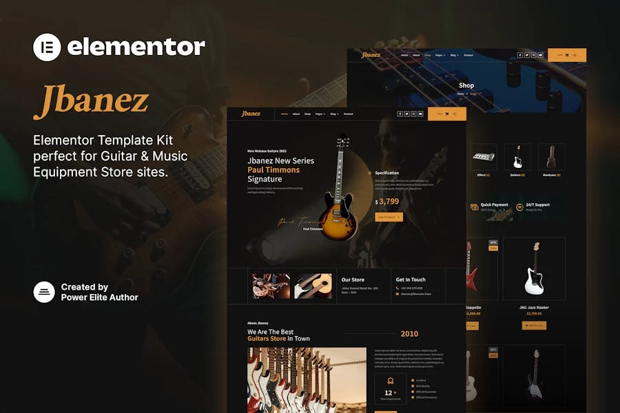 Jbanez - Template Kit Elementor para tienda de equipos de guitarra y música