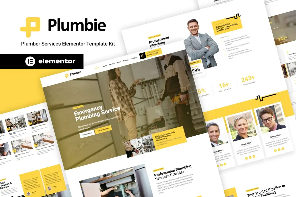 Plumbie - Kit de plantillas Elementor para servicios de plomería