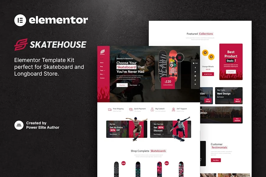 Skatehouse - Template Kit Elementor para tienda de skateboard y deportes extremos